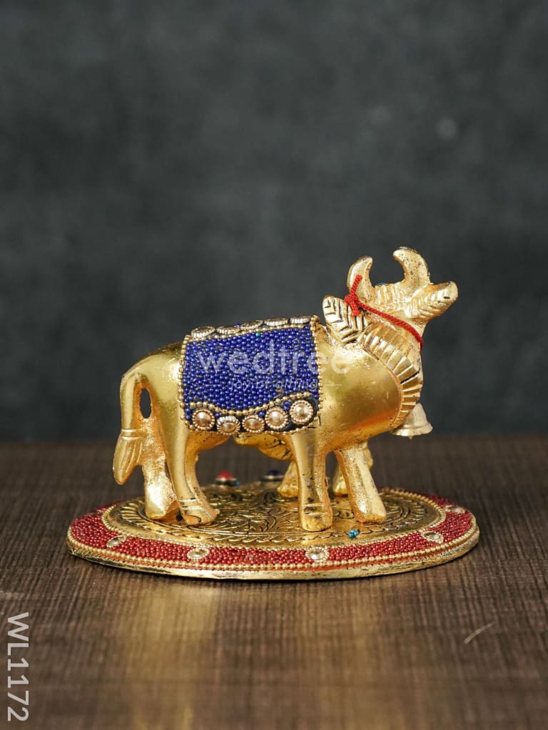 White Metal Cow and Calf with Stone Work - WL1172
