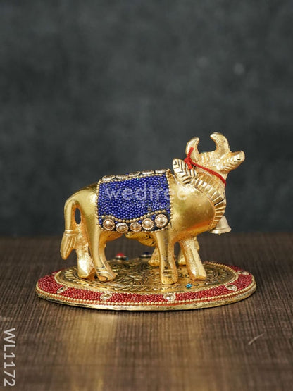 White Metal Cow and Calf with Stone Work - WL1172