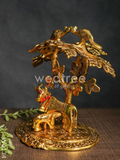 White Metal Cow & Calf with Tree - W0134
