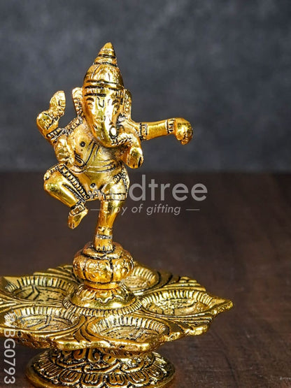 White Metal Dancing Ganesh 5 Face Diya - WBG0793