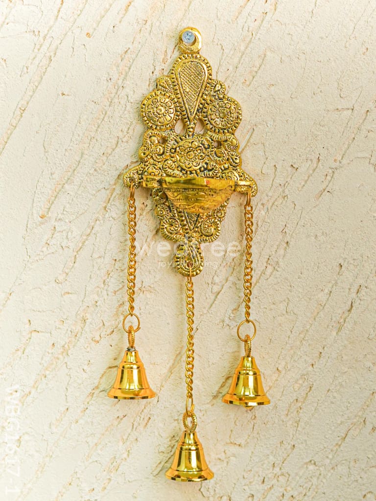 White Metal Diya with Bell - 11 inch - Gold - WBG1617-1