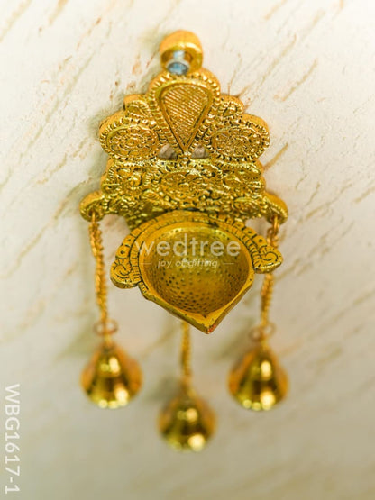 White Metal Diya with Bell - 11 inch - Gold - WBG1617-1