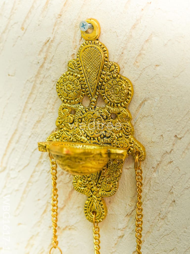 White Metal Diya with Bell - 11 inch - Gold - WBG1617-1