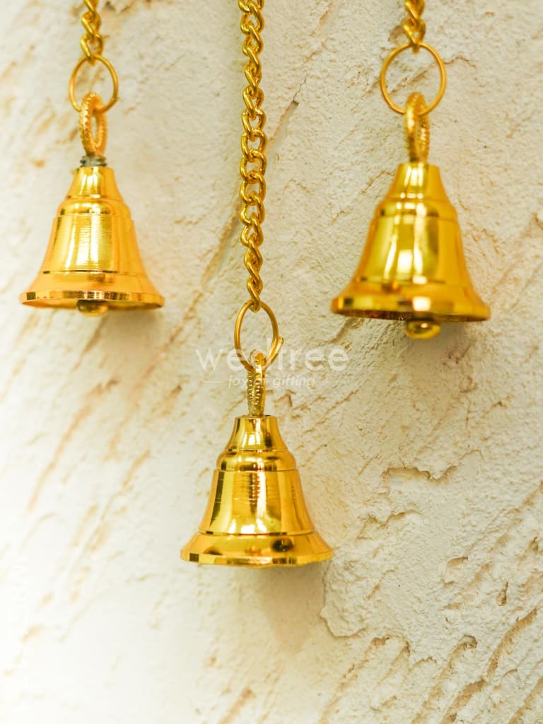 White Metal Diya with Bell - 11 inch - Gold - WBG1617-1
