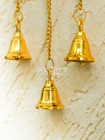 White Metal Diya with Bell - 11 inch - Gold - WBG1617-1