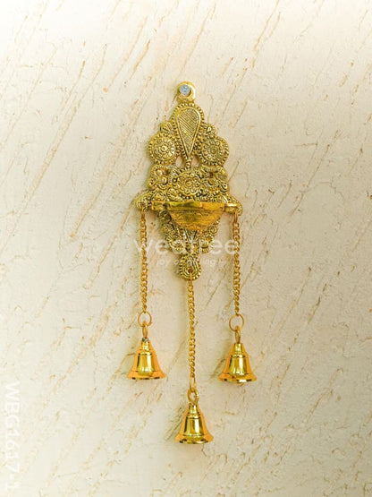 White Metal Diya with Bell - 11 inch - Gold - WBG1617-1