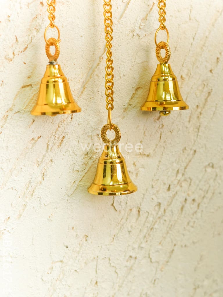 White Metal Diya with Bell - 11 inch - Gold - WBG1617-1