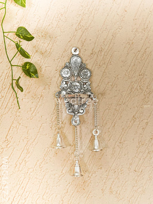 White Metal Diya with Bell - 11 inch - Silver - WBG1617-2