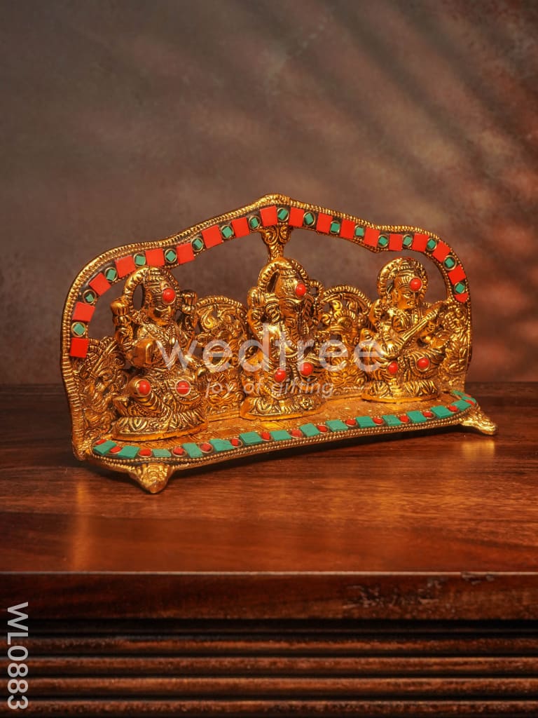 White Metal Ganesh Lakshmi Saraswathi with Gold Finish - WL0883
