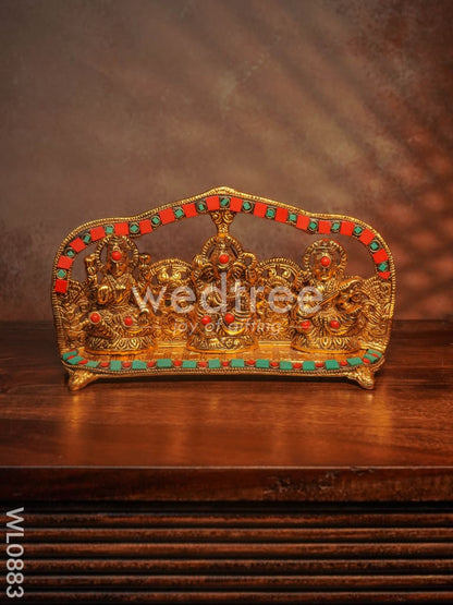 White Metal Ganesh Lakshmi Saraswathi with Gold Finish - WL0883