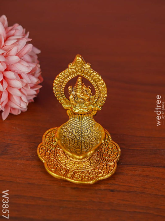 White Metal Ganesha With Diya - W3857 Diyas