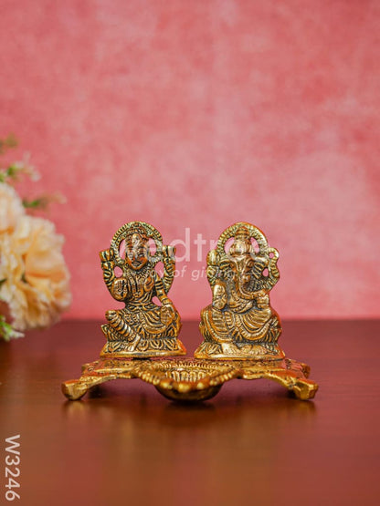 White metal Gold Lakshmi, Ganesha with diya - W3246