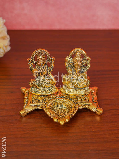 White metal Gold Lakshmi, Ganesha with diya - W3246