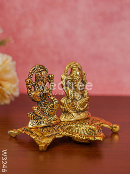 White metal Gold Lakshmi, Ganesha with diya - W3246