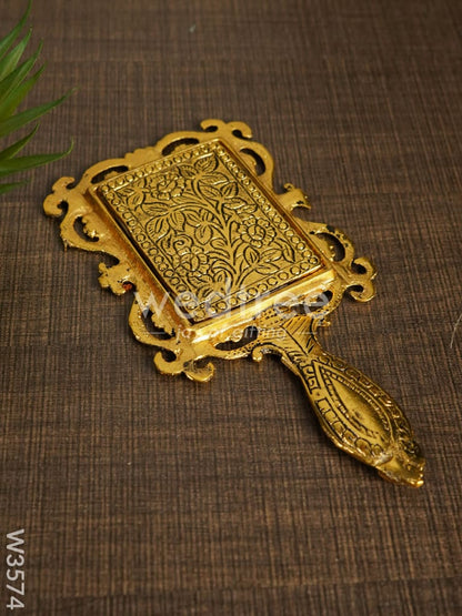 White Metal Hand Mirror with Gold Finish Medium - W3574