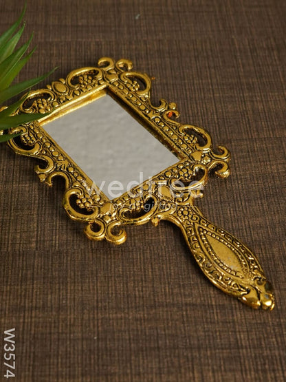 White Metal Hand Mirror with Gold Finish Medium - W3574