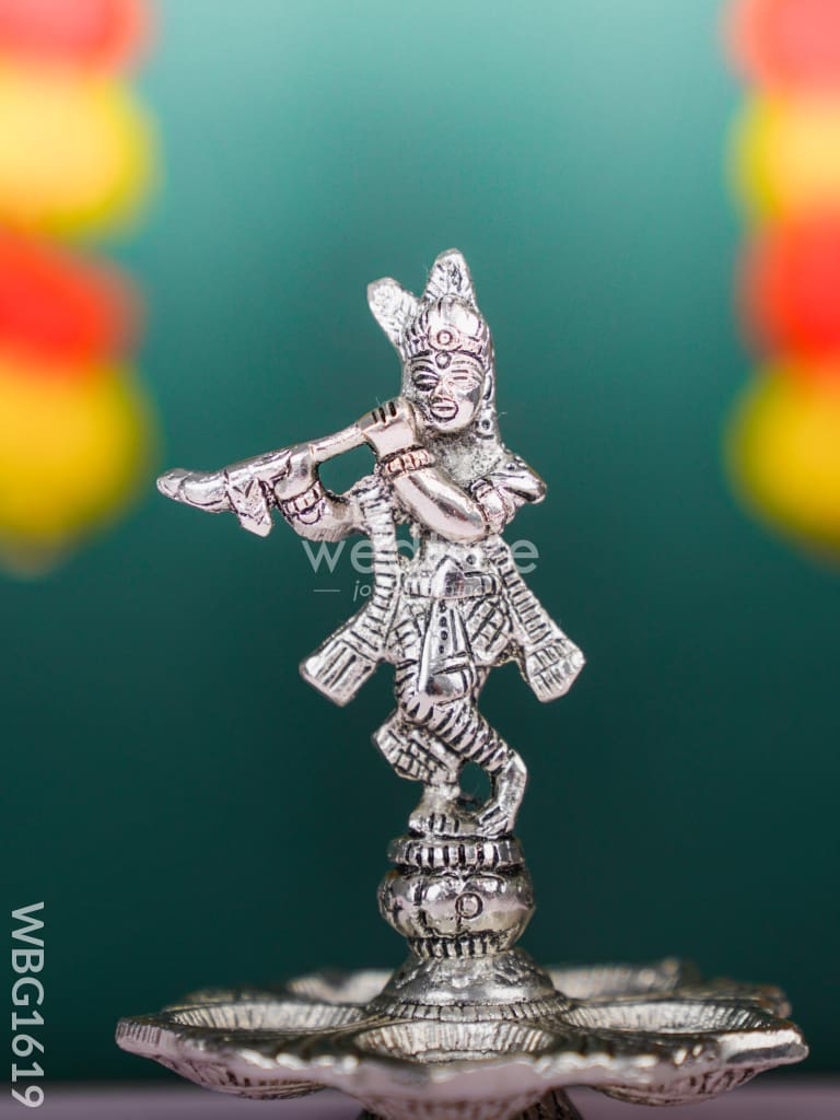 White Metal Krishna with Diya - WBG1619