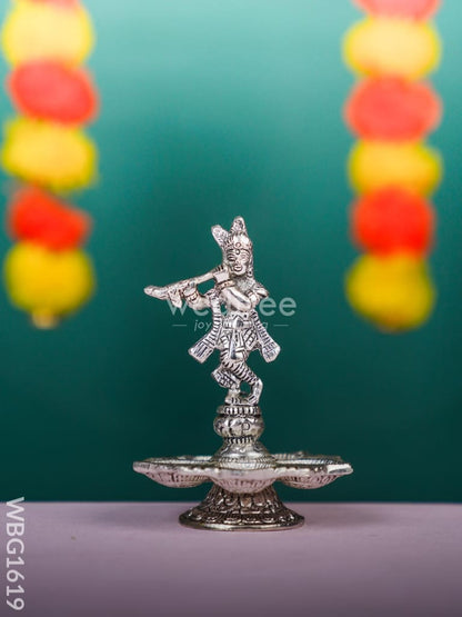 White Metal Krishna with Diya - WBG1619