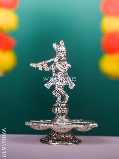 White Metal Krishna with Diya - WBG1619