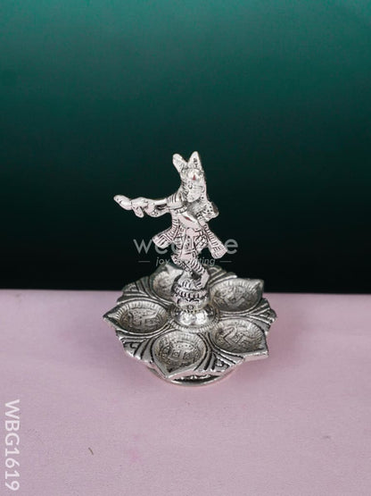 White Metal Krishna with Diya - WBG1619