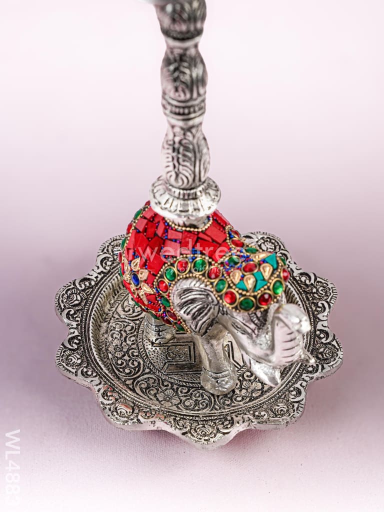 White Metal Kuthu Vilaku with Annapakshi & Elephant - 18 inch - WL4883