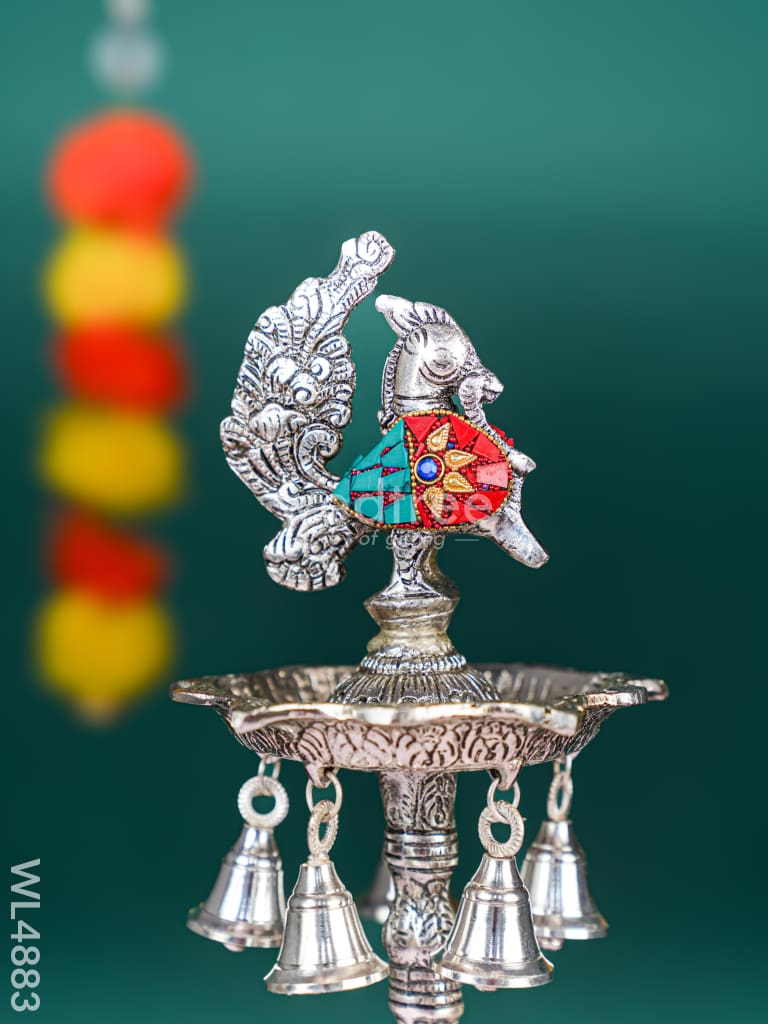 White Metal Kuthu Vilaku with Annapakshi & Elephant - 18 inch - WL4883