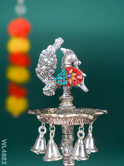 White Metal Kuthu Vilaku with Annapakshi & Elephant - 18 inch - WL4883