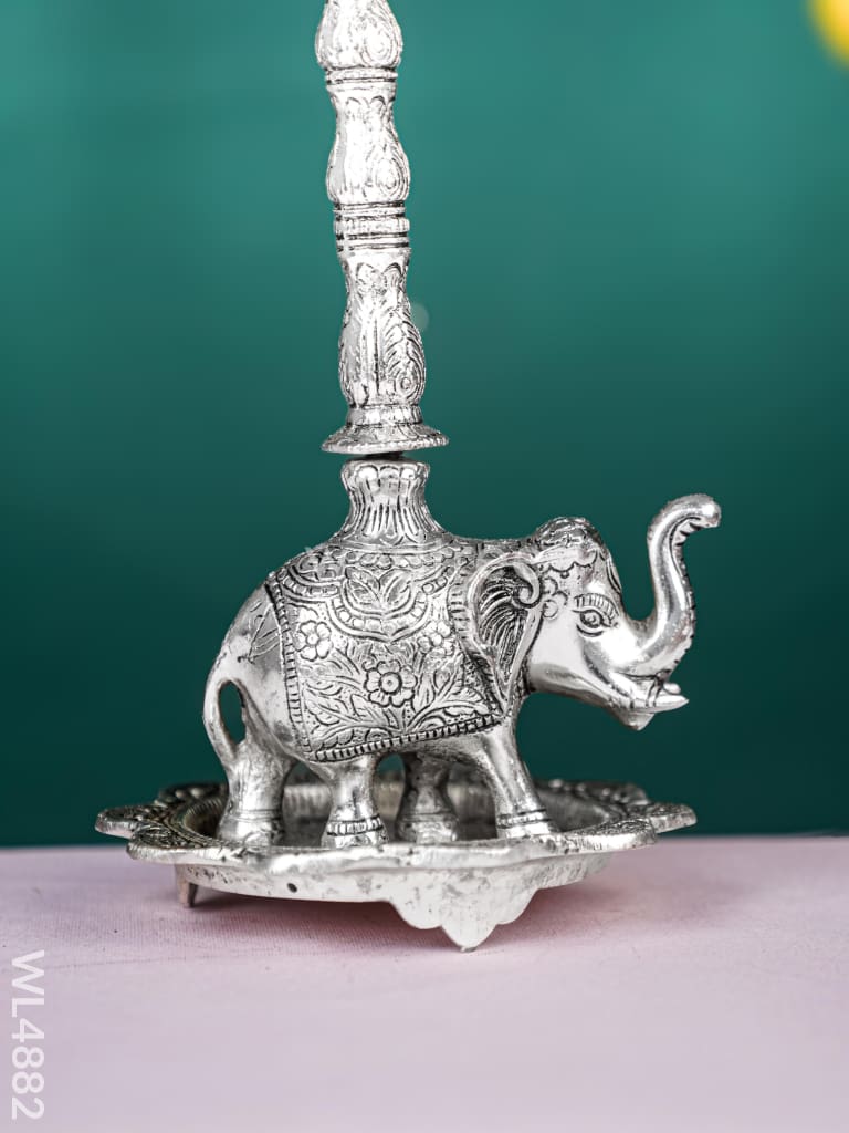 White Metal Kuthu Vilaku with Annapakshi & Elephant - 19 inch - WL4882