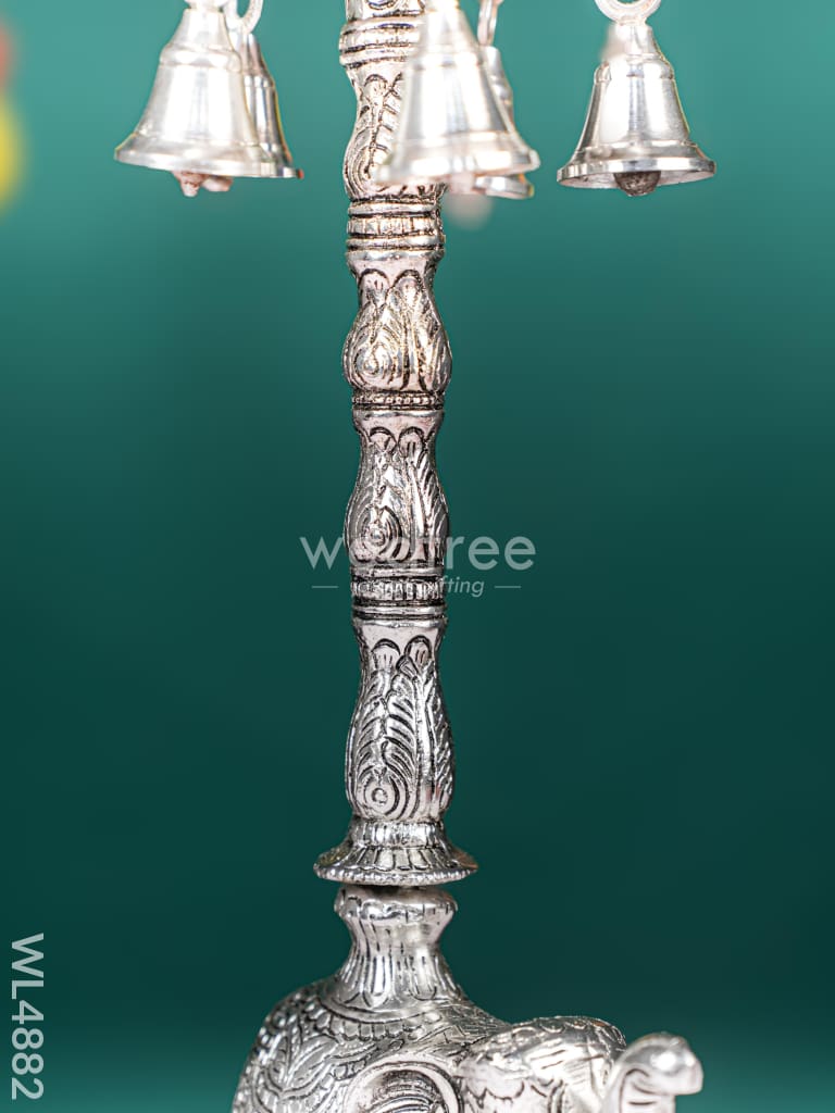 White Metal Kuthu Vilaku with Annapakshi & Elephant - 19 inch - WL4882