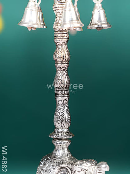 White Metal Kuthu Vilaku with Annapakshi & Elephant - 19 inch - WL4882
