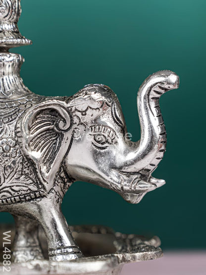 White Metal Kuthu Vilaku with Annapakshi & Elephant - 19 inch - WL4882