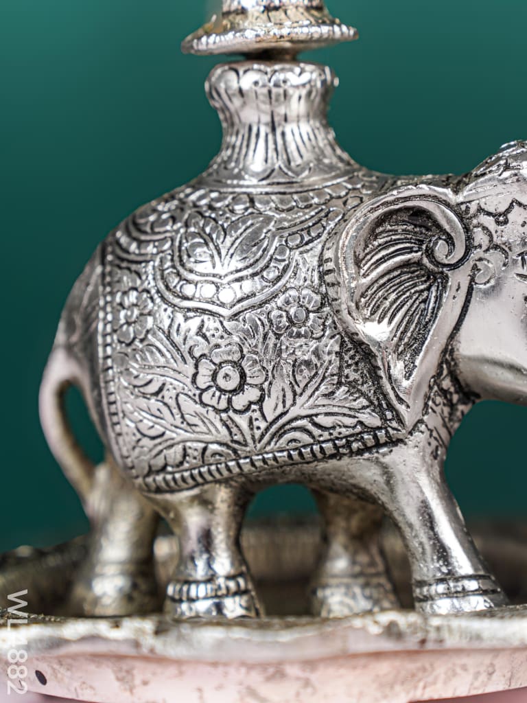 White Metal Kuthu Vilaku with Annapakshi & Elephant - 19 inch - WL4882