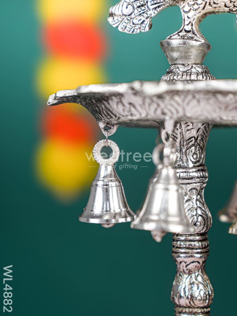 White Metal Kuthu Vilaku with Annapakshi & Elephant - 19 inch - WL4882