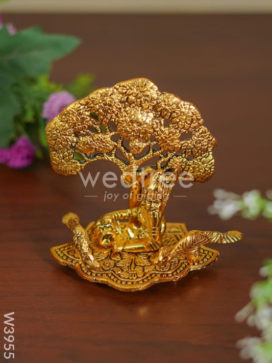 White Metal Laddu Gopal with Tree Gold Finish - W3955