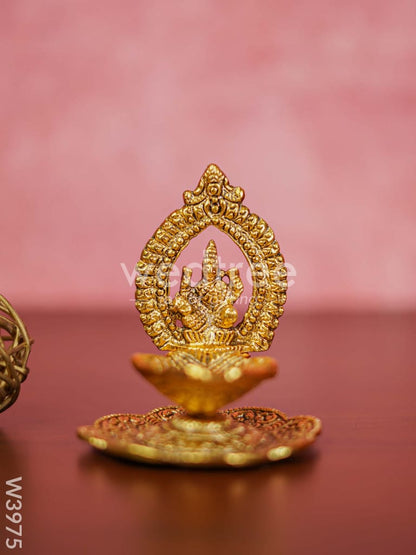 White Metal Lakshmi Hand Diya with Gold Finish - W3975