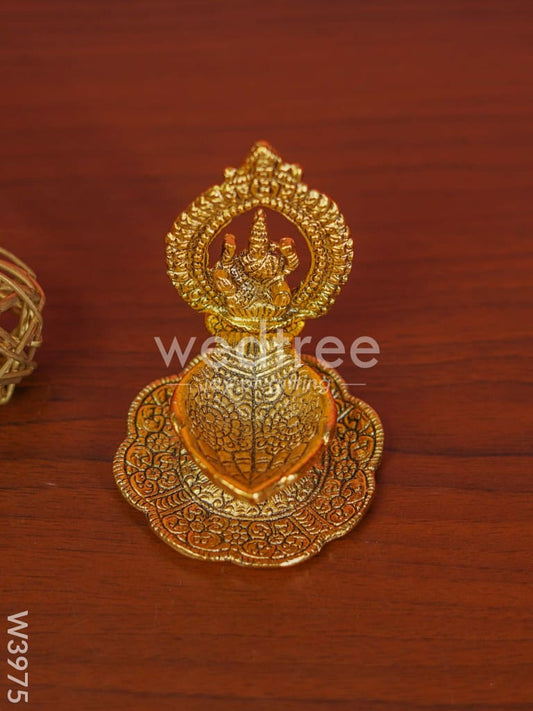 White Metal Lakshmi Hand Diya with Gold Finish - W3975