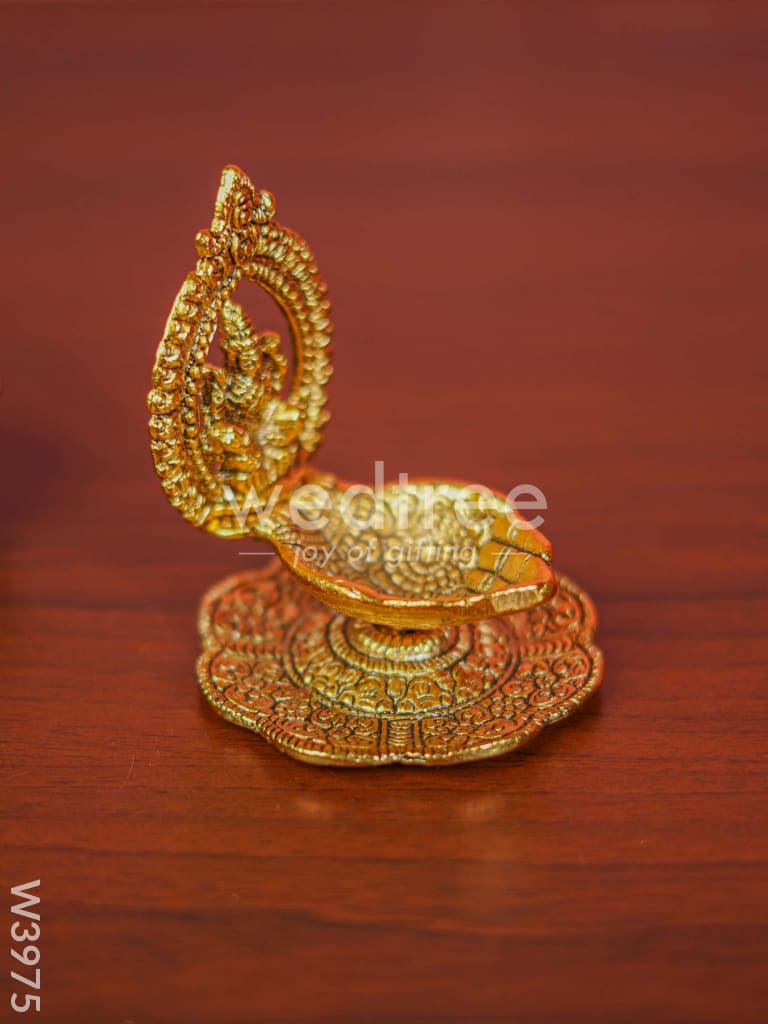 White Metal Lakshmi Hand Diya with Gold Finish - W3975