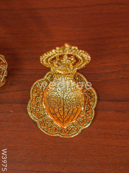 White Metal Lakshmi Hand Diya with Gold Finish - W3975