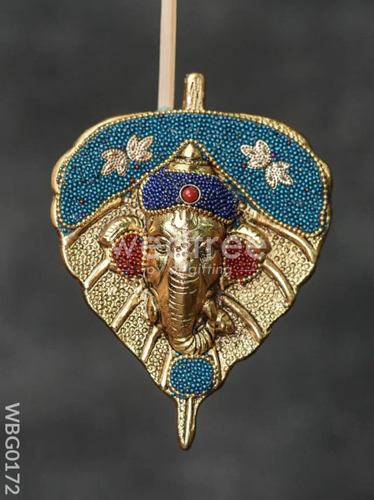 White Metal Leaf Ganesha Face with Colourful Beads - WBG0172