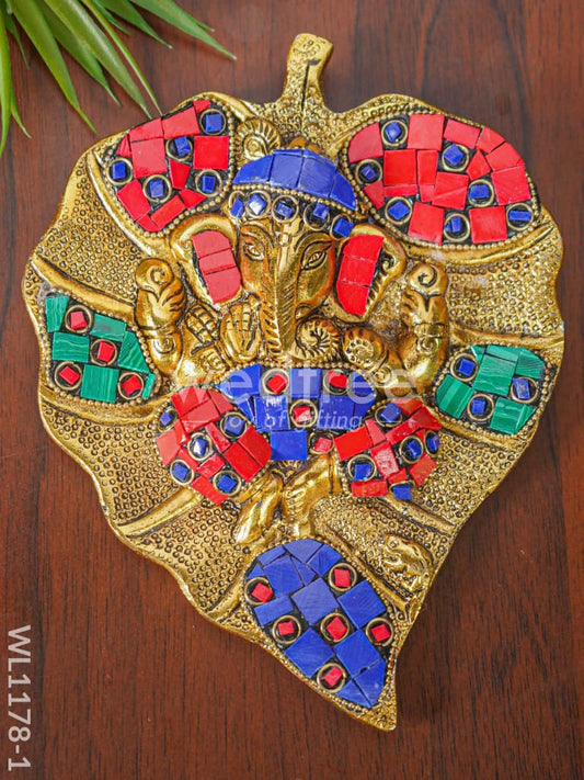 White Metal Leaf Ganesha with Stone Work - Large - WL1178