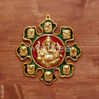 White Metal nav ganesha with minakari enamel gold finish - W3970