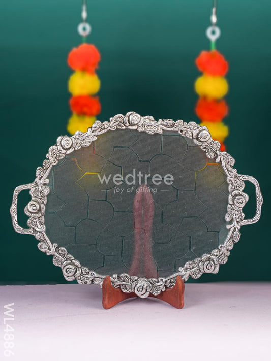 White Metal Oval Tray - 14 inch - WL4886