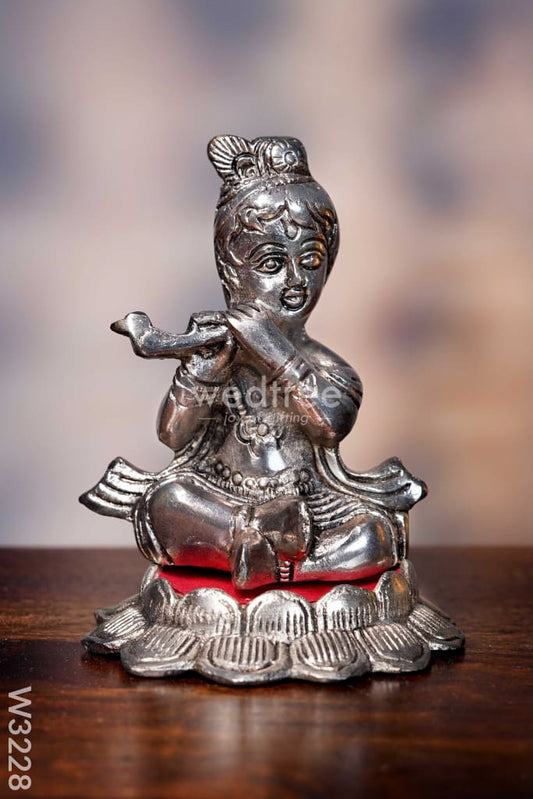 White metal Oxidised Bal Krishna on Lotus - W3228
