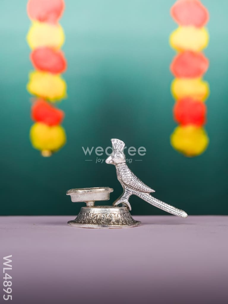 White Metal Parrot with Diya - 4 inch - WL4895
