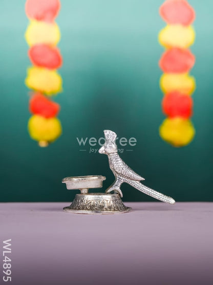 White Metal Parrot with Diya - 4 inch - WL4895