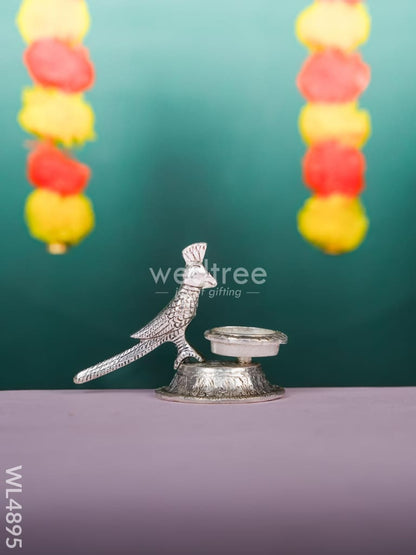 White Metal Parrot with Diya - 4 inch - WL4895