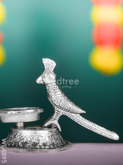 White Metal Parrot with Diya - 4 inch - WL4895