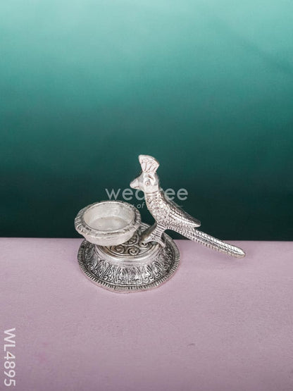 White Metal Parrot with Diya - 4 inch - WL4895
