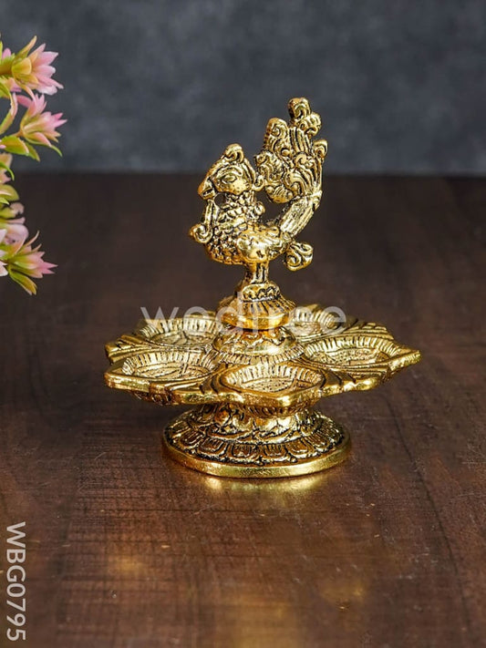 White Metal Peacock 5 Face Diya - WBG0795