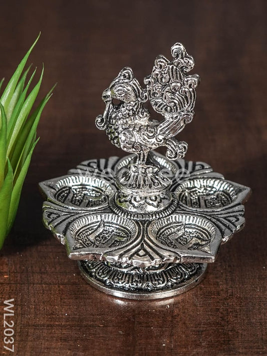White Metal Peacock 5 Face Diya - WL2037